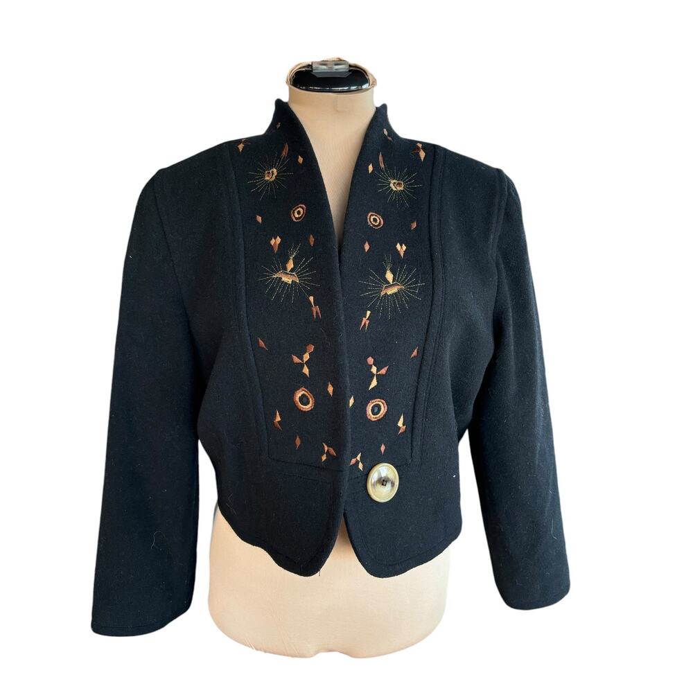 Gimo's Jacket Sz. M - Black, Wool, Italian, Luxury, Designer, Embroidered